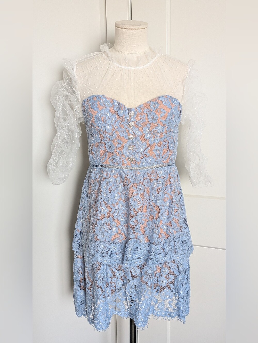 Sixteen Street Blue Metallic Lace Mesh Mini Dress